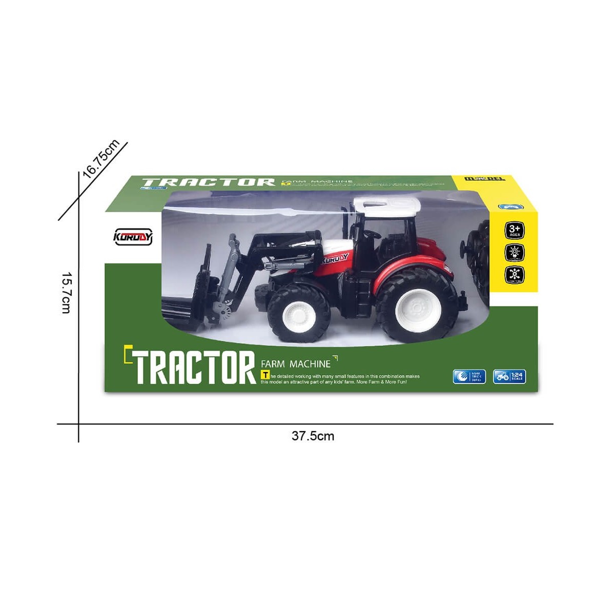 Red RC Tractor with Fork and Tines Pallet Truck 1/24 Korody K-6633 - 4