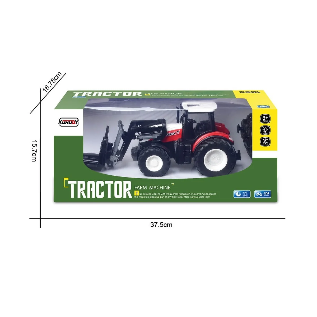 Red RC Tractor with Fork and Tines Pallet Truck 1/24 Korody K-6633 - 4