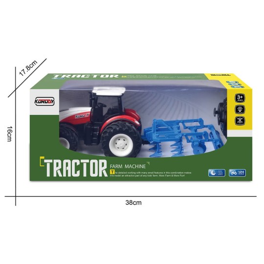 K-6639K-Red Big Wheel RC Tractor with Harrow 1/24 Korody