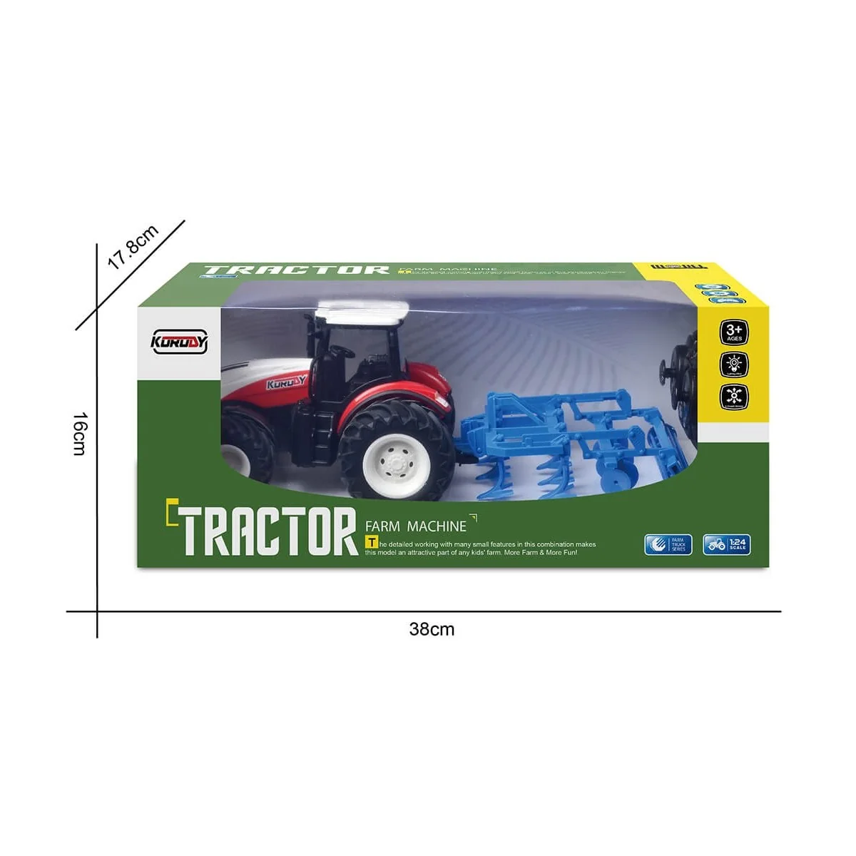 Red Big Wheel RC Tractor with Harrow 1/24 Korody K-6639K - 8