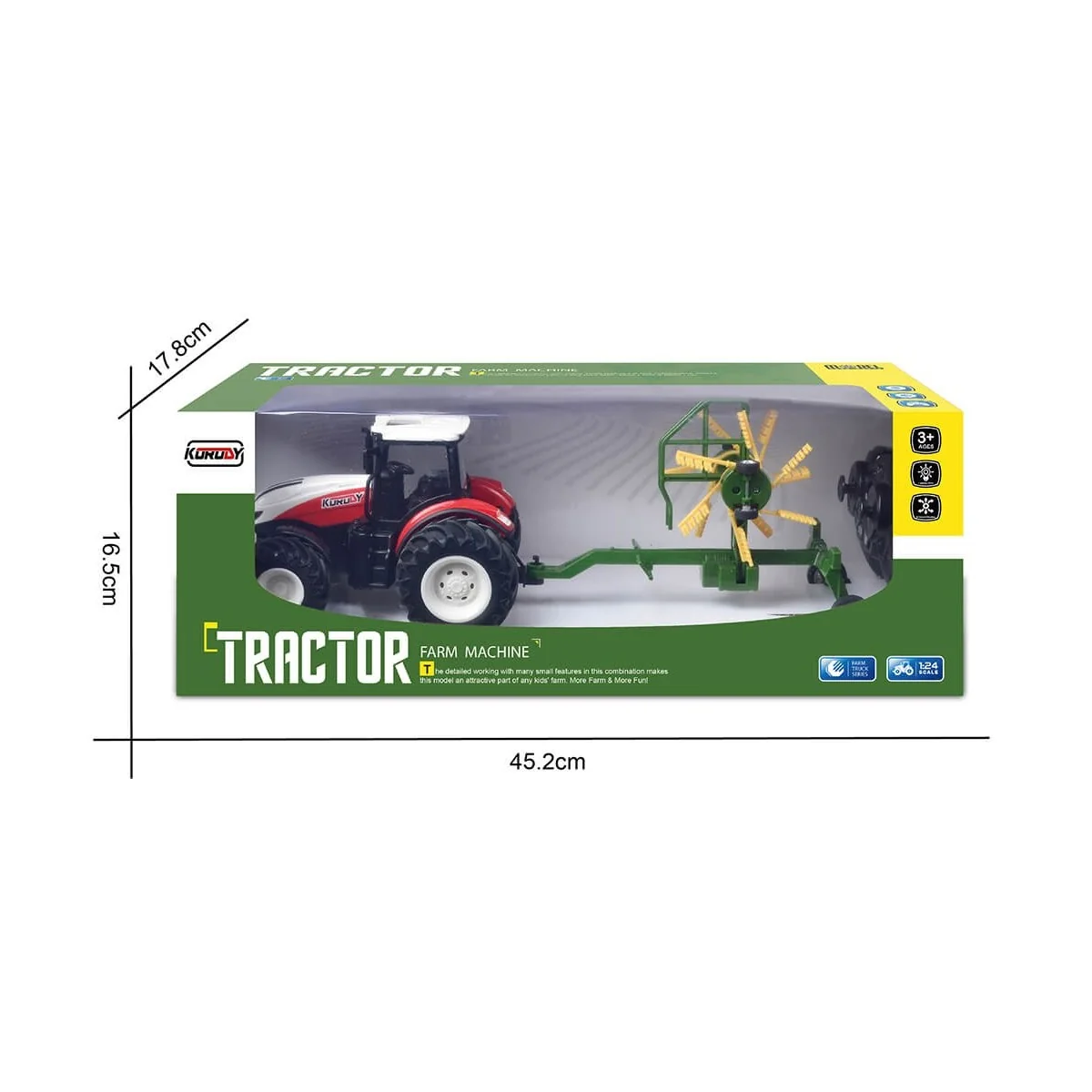 Tracteur RC rouge grosses roues avec andaineur 1/24 Korody K-6637K - 8