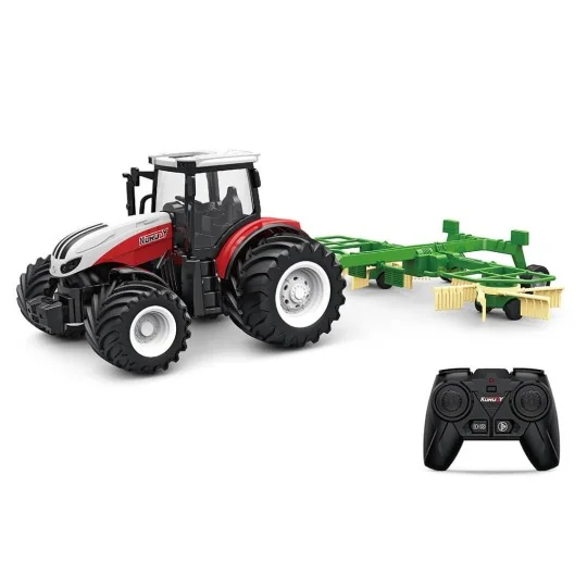 K-6637K-Red Big Wheel RC Tractor with 1/24 Korody Rake