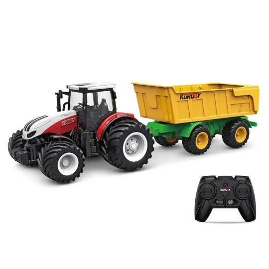 K-6643K-Tracteur RC rouge grosses roues avec remorque basculante 1/24 Korody - K-6643K