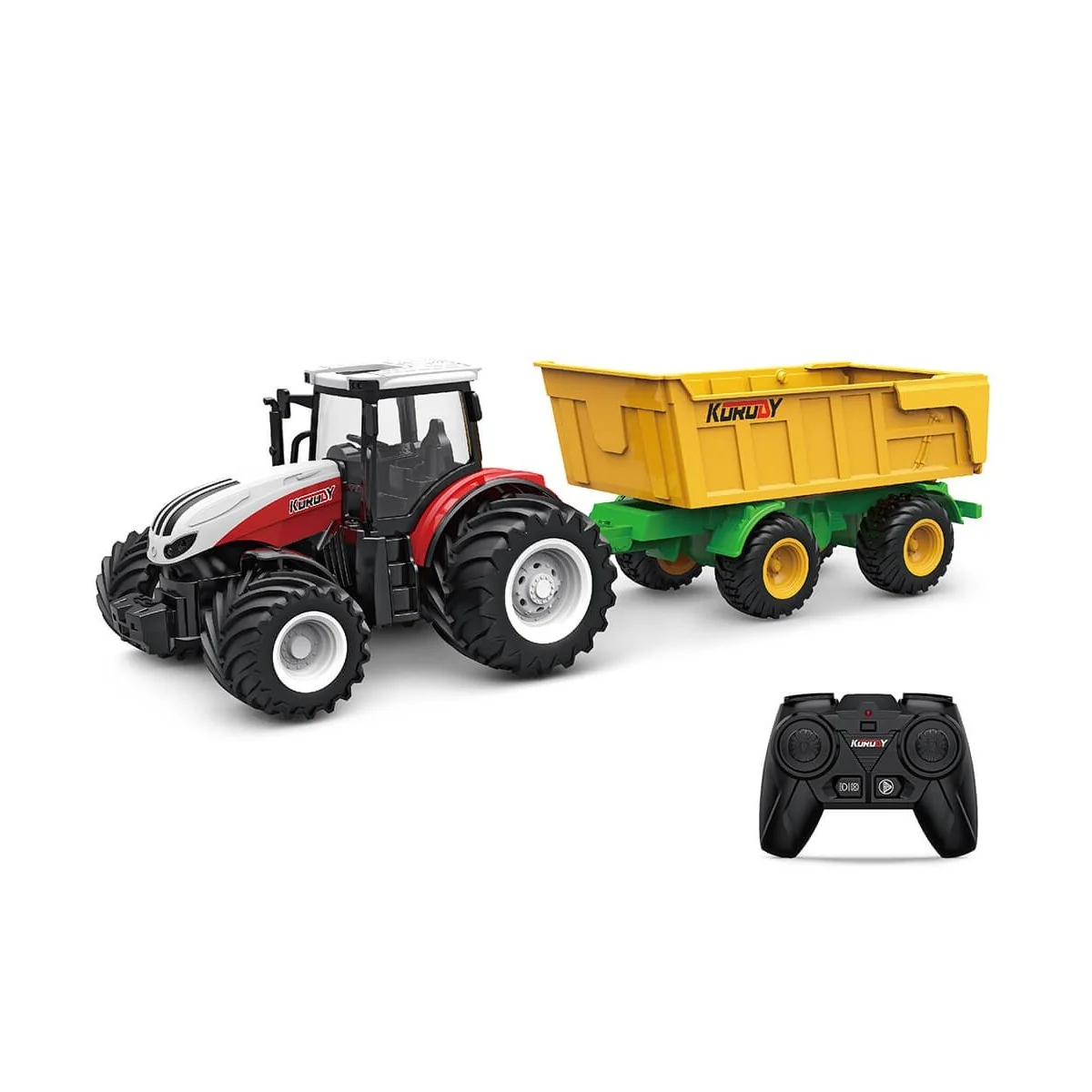 Tracteur RC rouge grosses roues avec remorque basculante 1/24 Korody K-6643K - 1