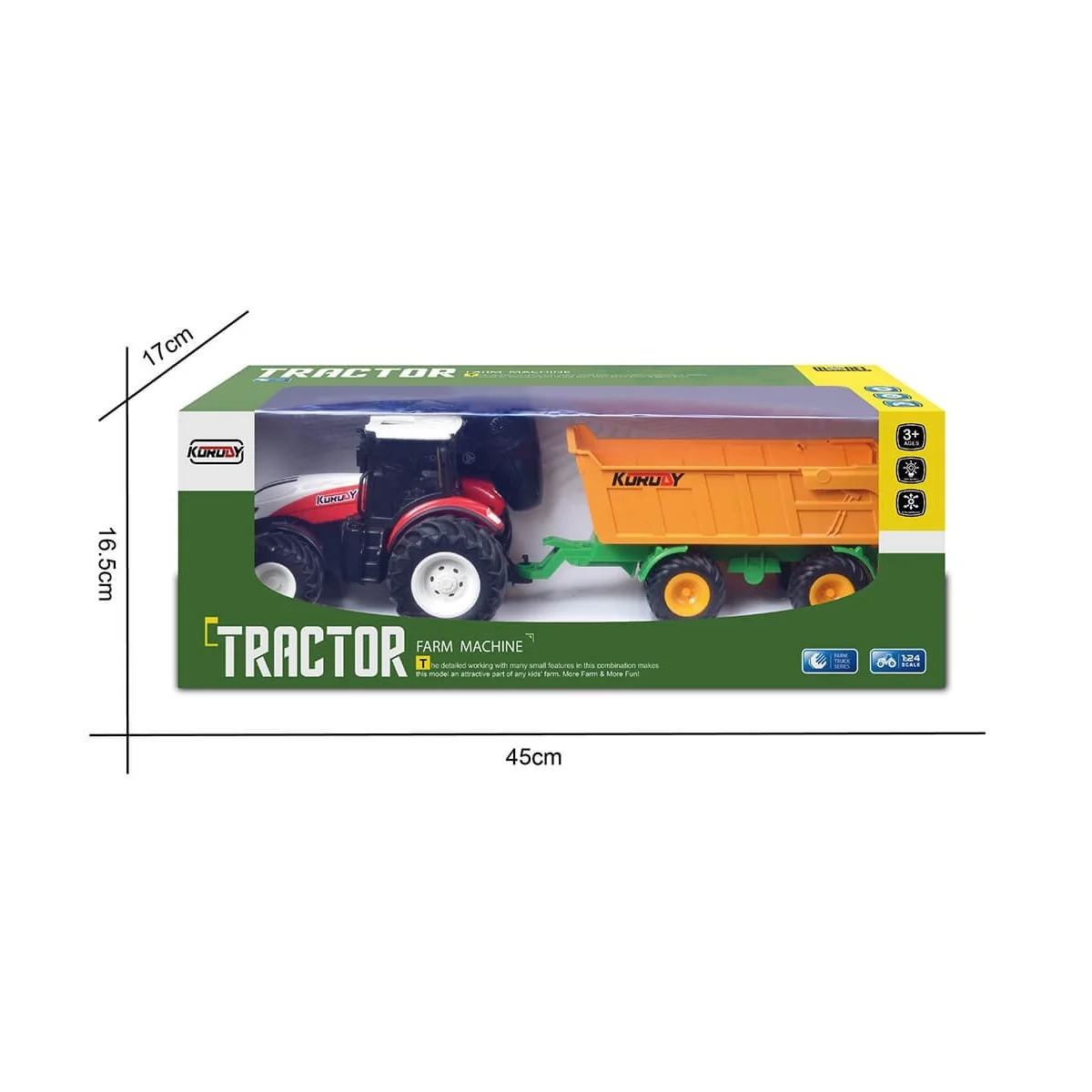 Red Big Wheel RC Tractor with Tipping Trailer 1/24 Korody K-6643K - 9