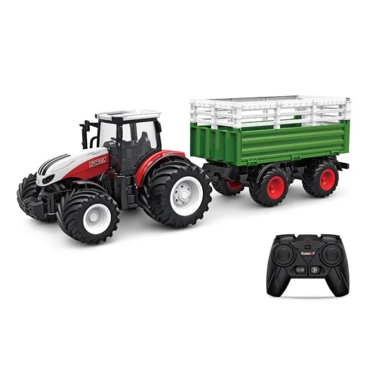 K-6644K-Tracteur RC rouge grosses roues avec remorque et vache 1/24 Korody