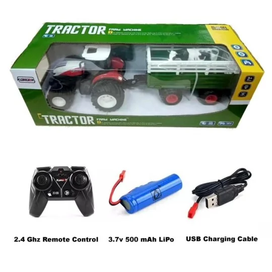 K-6644K-1/24 Korody Large Wheel RC Tractor with Trailer and Cow - Red