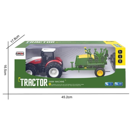 K-6646K-Red Big Wheel RC Tractor with Seed Drill Trailer 1/24 Korody