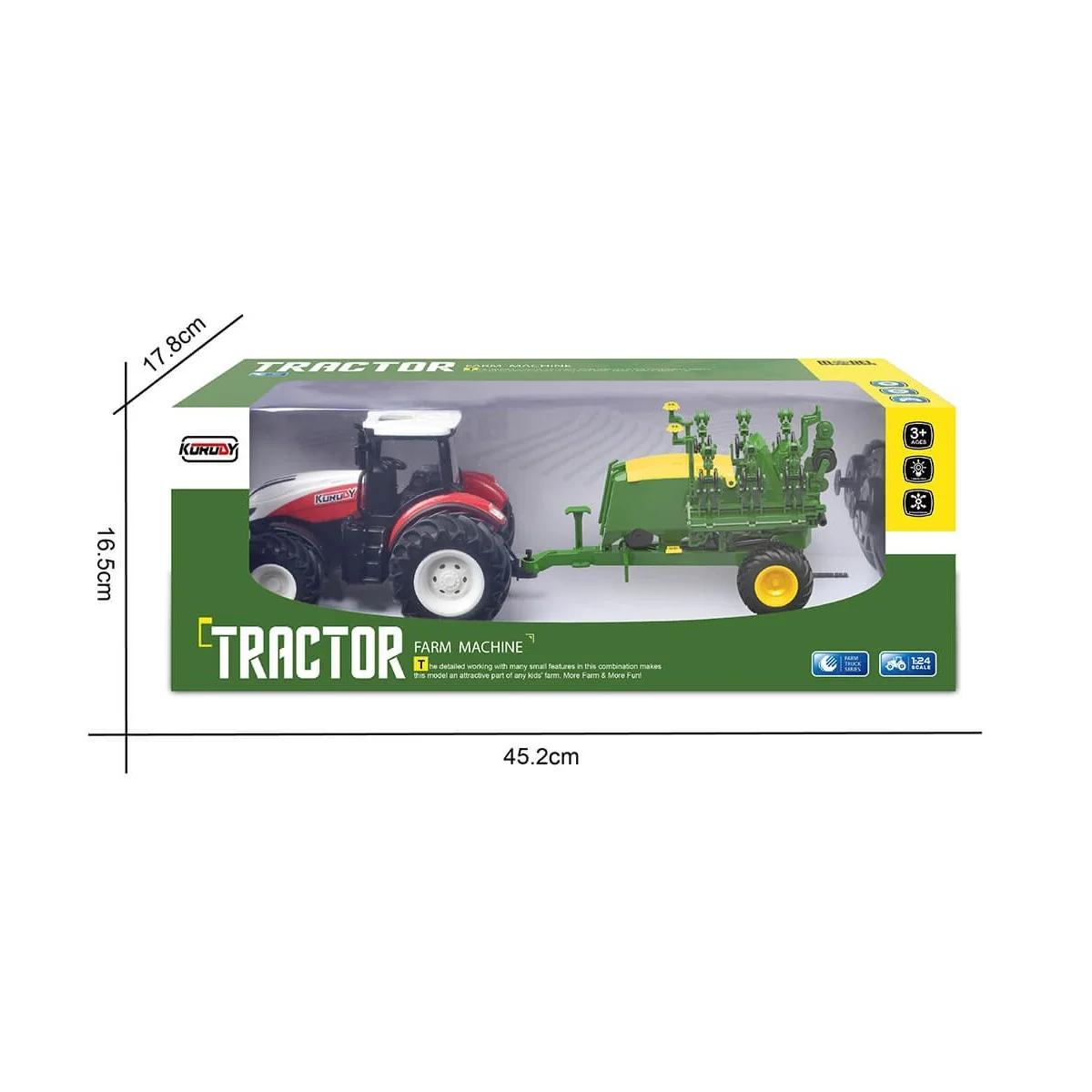 Red Big Wheel RC Tractor with Seed Drill Trailer 1/24 Korody K-6646K - 9