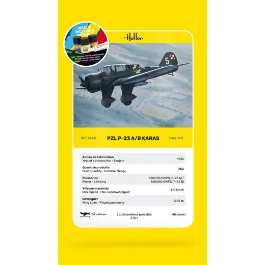 HEL-56247-PZL 23 Karas 1/72 Heller aircraft + glue and paints - HEL-56247