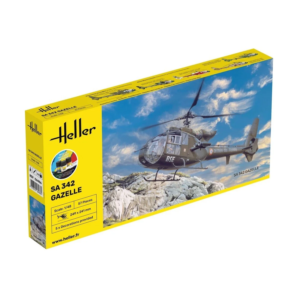 SA 342 Gazelle 1/48 Heller + colle et peintures Heller HEL-56486 - 1 SA 342 Gazelle 1/48 Heller + colle et peintures Heller HEL-56486 - 1