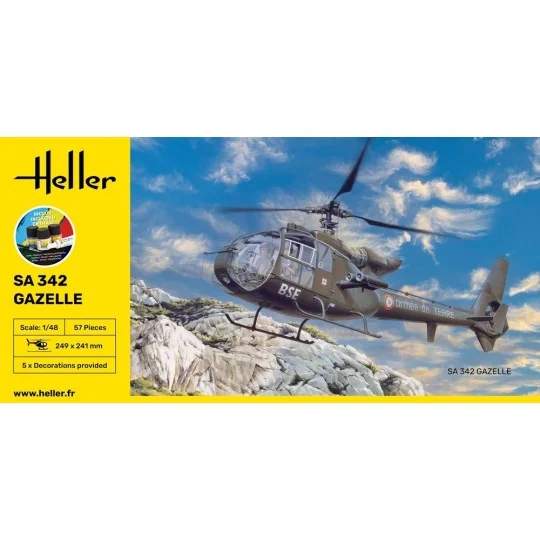 SA 342 Gazelle 1/48 Heller + colle et peintures Heller HEL-56486 - 2 HEL-56486-SA 342 Gazelle 1/48 Heller + colle et peintures - HEL-56486