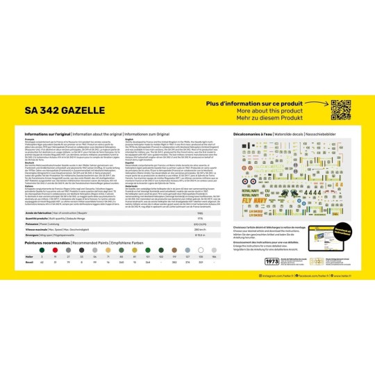 HEL-56486-SA 342 Gazelle 1/48 Heller + colle et peintures