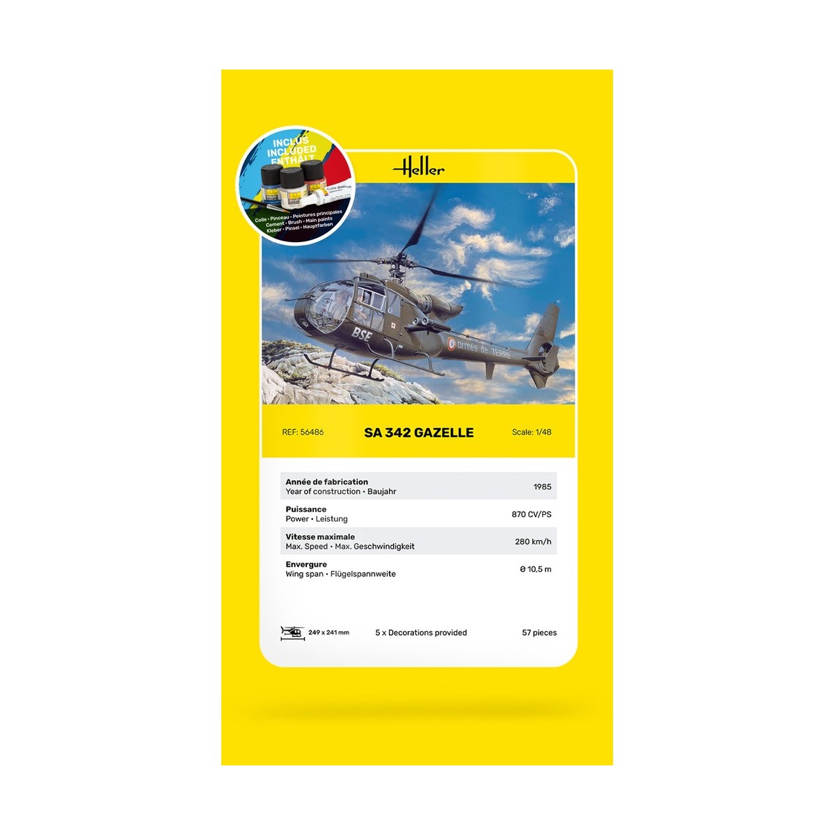 SA 342 Gazelle 1/48 Heller + colle et peintures Heller HEL-56486 - 5