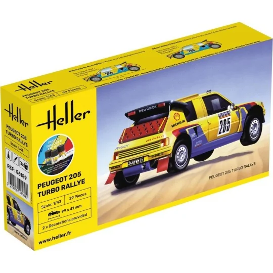 Peugeot 205 TURBO Rallye 1/43 Heller + glue and paints Heller HEL-56189 - 1 HEL-56189-Peugeot 205 TURBO Rallye 1/43 Heller + glue and paints - HEL-56189