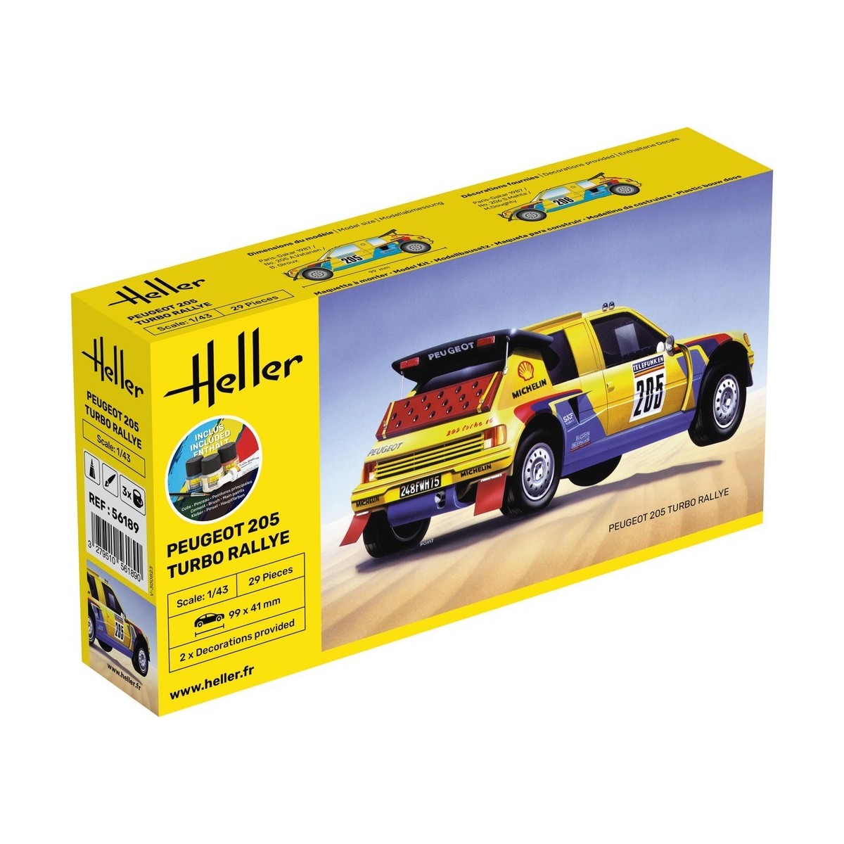 Peugeot 205 TURBO Rallye 1/43 Heller + glue and paints Heller HEL-56189 - 1