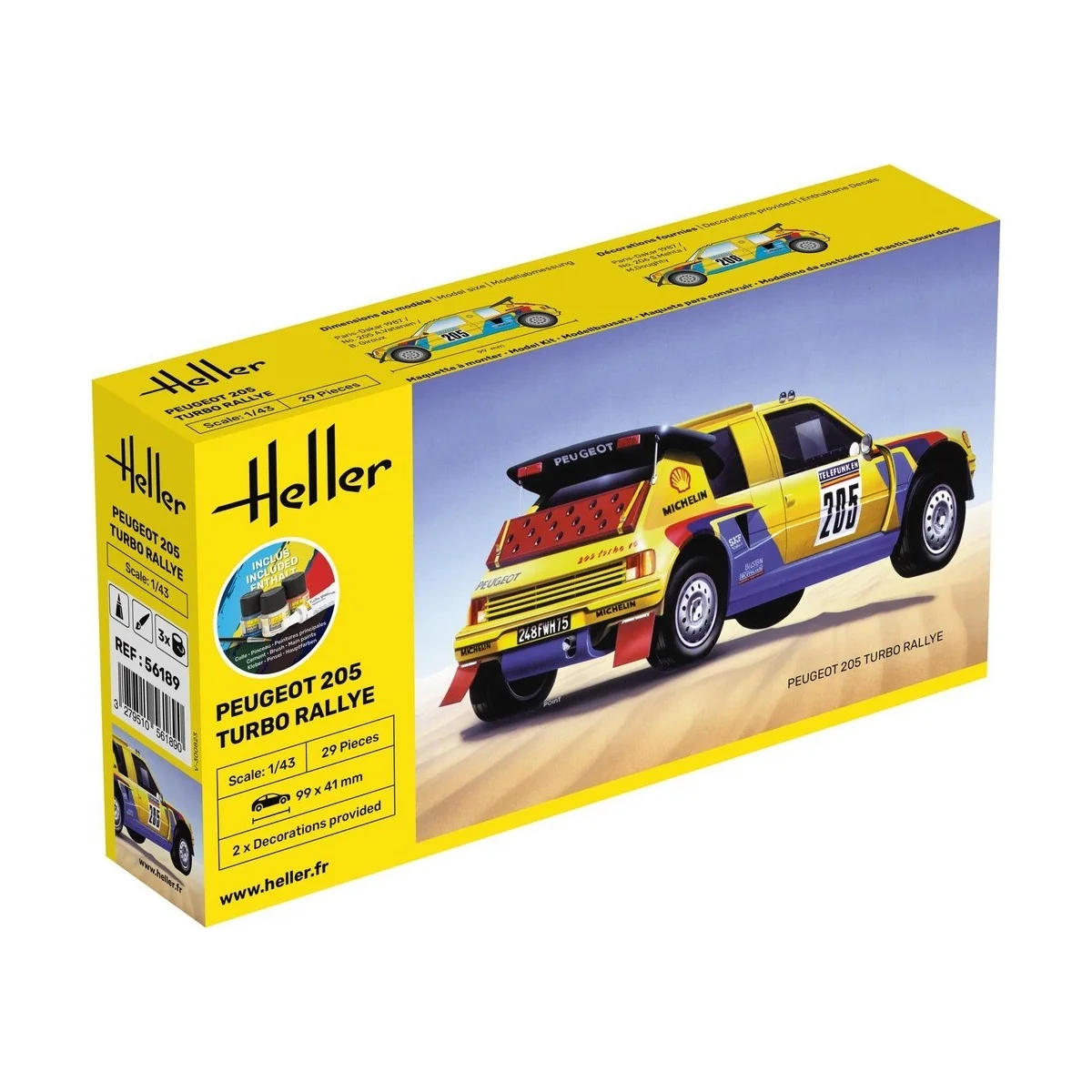 Peugeot 205 TURBO Rallye 1/43 Heller + glue and paints Heller HEL-56189 - 1 Peugeot 205 TURBO Rallye 1/43 Heller + glue and paints Heller HEL-56189 - 1