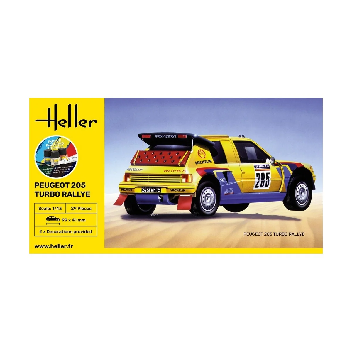 Peugeot 205 TURBO Rallye 1/43 Heller + glue and paints Heller HEL-56189 - 2 Peugeot 205 TURBO Rallye 1/43 Heller + glue and paints Heller HEL-56189 - 2