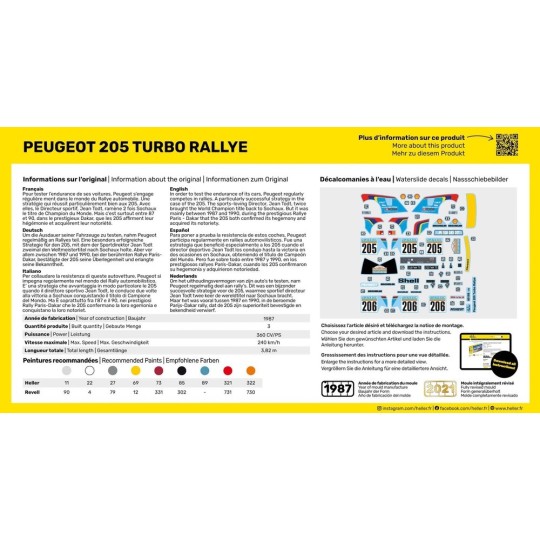 HEL-56189-Peugeot 205 TURBO Rallye 1/43 Heller + glue and paints - HEL-56189