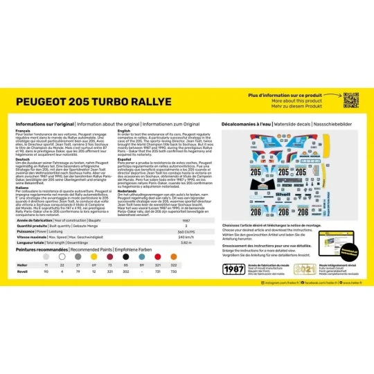 Peugeot 205 TURBO Rallye 1/43 Heller + glue and paints Heller HEL-56189 - 2 HEL-56189-Peugeot 205 TURBO Rallye 1/43 Heller + glue and paints - HEL-56189