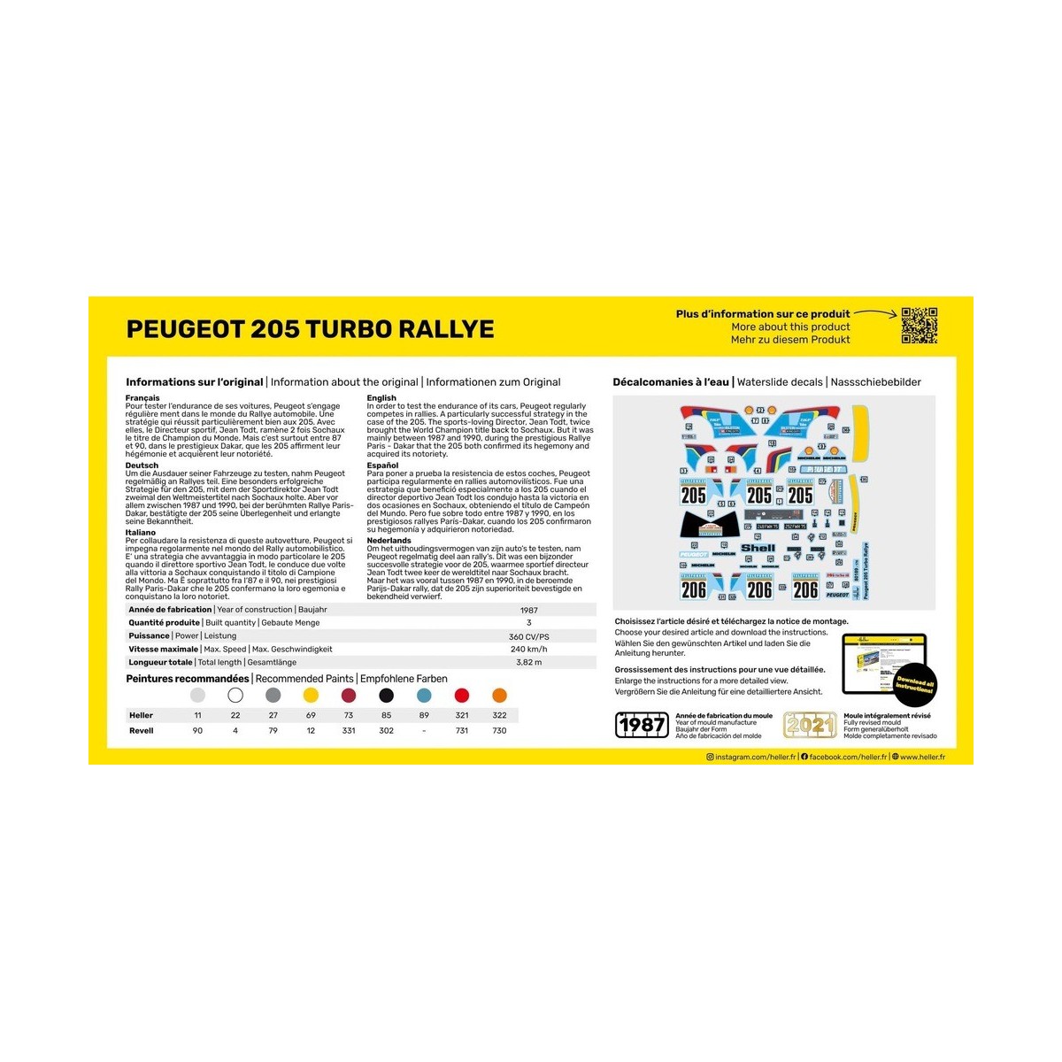 Peugeot  205 TURBO Rallye 1/43 Heller + colle et peintures Heller HEL-56189 - 2