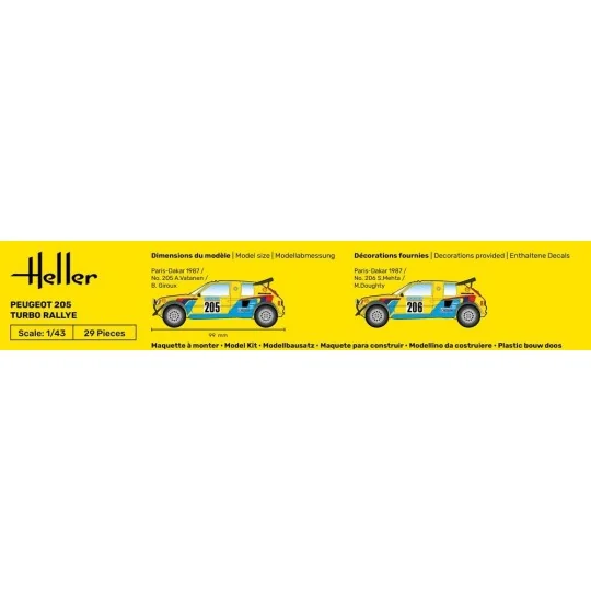 HEL-56189-Peugeot 205 TURBO Rallye 1/43 Heller + glue and paints