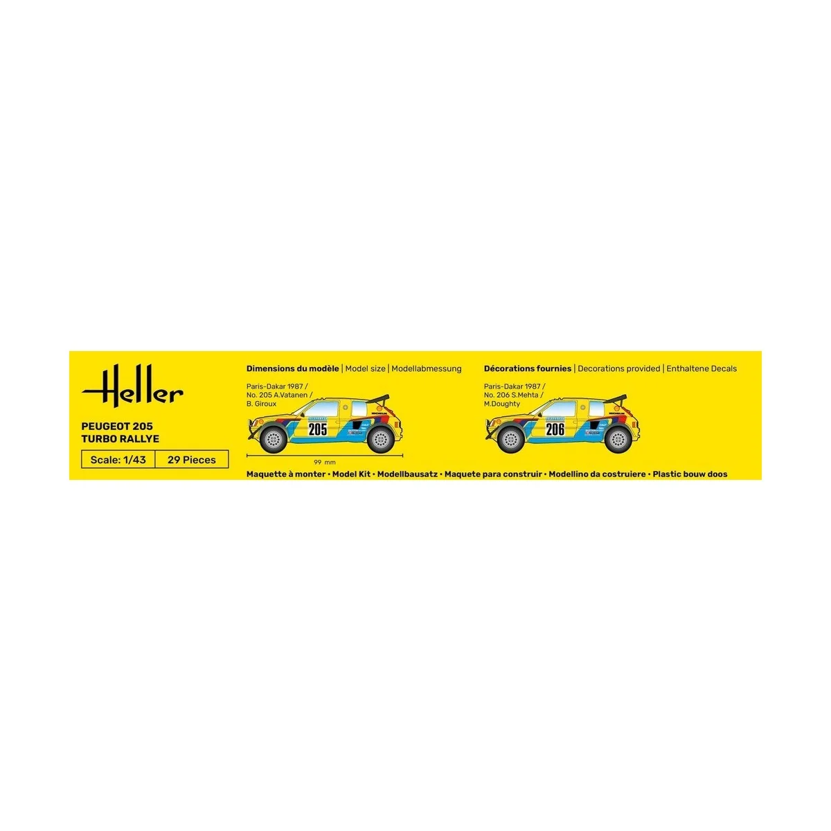 Peugeot 205 TURBO Rallye 1/43 Heller + colle et peintures Heller HEL-56189 - 3 Peugeot 205 TURBO Rallye 1/43 Heller + colle et peintures Heller HEL-56189 - 3