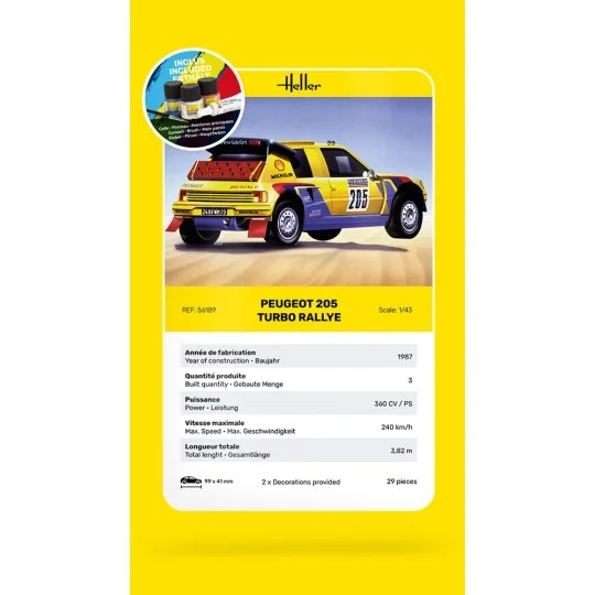 Peugeot 205 TURBO Rallye 1/43 Heller + glue and paints Heller HEL-56189 - 4 HEL-56189-Peugeot 205 TURBO Rallye 1/43 Heller + glue and paints - HEL-56189