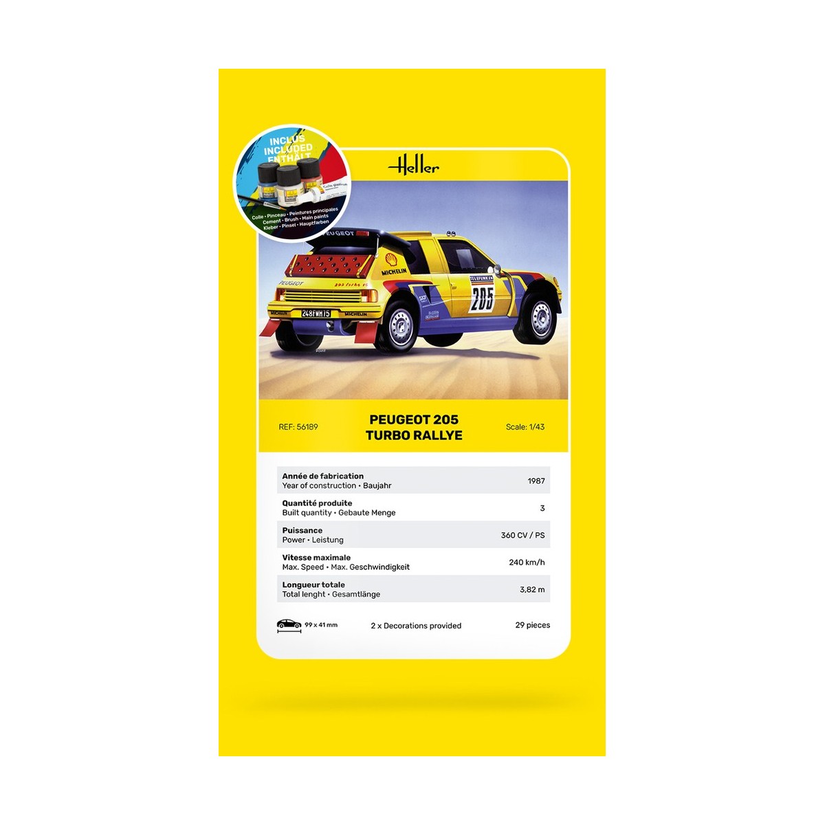 Peugeot  205 TURBO Rallye 1/43 Heller + colle et peintures Heller HEL-56189 - 4