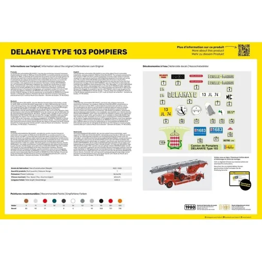 HEL-80780-Camion Pompiers Delahaye Type 103 1/24 Heller - HEL-80780