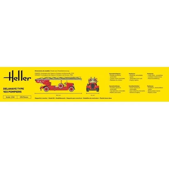 Delahaye Type 103 1/24 Heller Fire Truck Heller HEL-80780 - 5 HEL-80780-Delahaye Type 103 1/24 Heller Fire Truck - HEL-80780