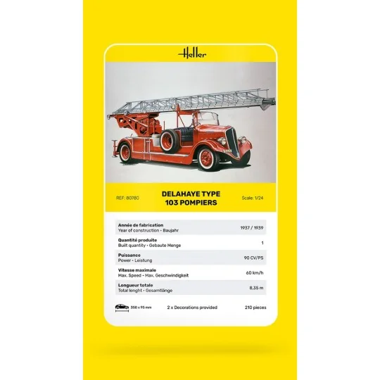 HEL-80780-Camion Pompiers Delahaye Type 103 1/24 Heller - HEL-80780