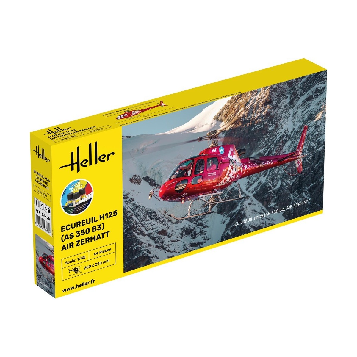 Ecureuil H125 (AS 350 B3) Air Zermatt 1/48 Heller + colle et peintures Heller HEL-56490 - 1
