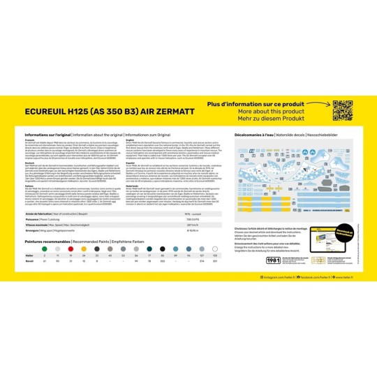 HEL-56490-Ecureuil H125 (AS 350 B3) Air Zermatt 1/48 Heller + colle et peintures