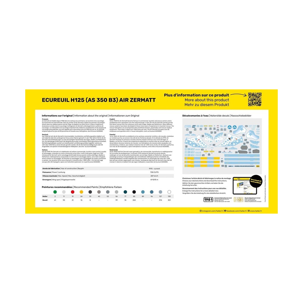 Squirrel H125 (AS 350 B3) Air Zermatt 1/48 Heller + glue and paints Heller HEL-56490 - 2