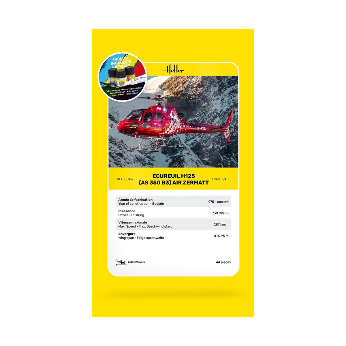 Ecureuil H125 (AS 350 B3) Air Zermatt 1/48 Heller + colle et peintures Heller HEL-56490 - 4