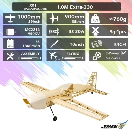 Extra 330 1000mm X01 Kit balsa DW Hobby DW Hobby - Dancing Wings Hobby X0101 - 9 X0101-Extra 330 1000mm X01 Kit balsa DW Hobby - X0101