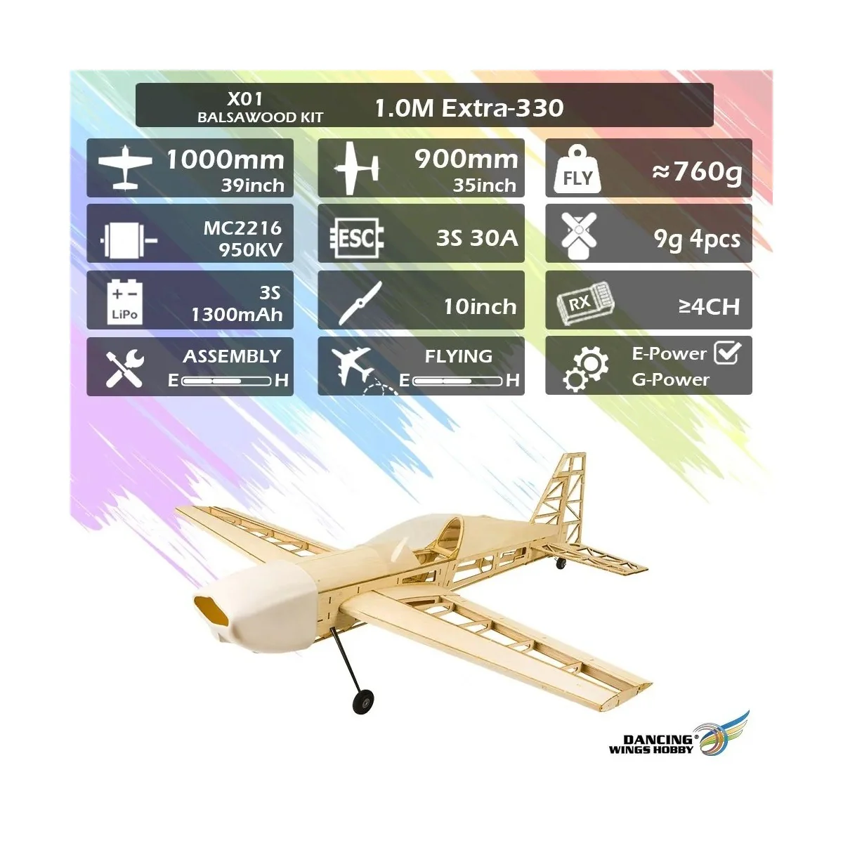 Extra 330 1000mm X01 Kit balsa DW Hobby DW Hobby - Dancing Wings Hobby X0101 - 9