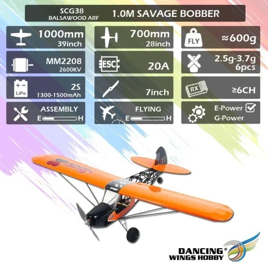 SCG3804-Savage Bobber 1000m SCG38 Kit ARF PNP balsa DW Hobby - SCG3804