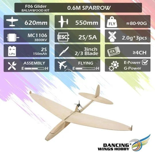 Planeur Sparrow 620mm kit balsa DW Hobby DW Hobby - Dancing Wings Hobby F0604 - 13 F0604-Planeur Sparrow 620mm kit balsa DW Hobby - F0604