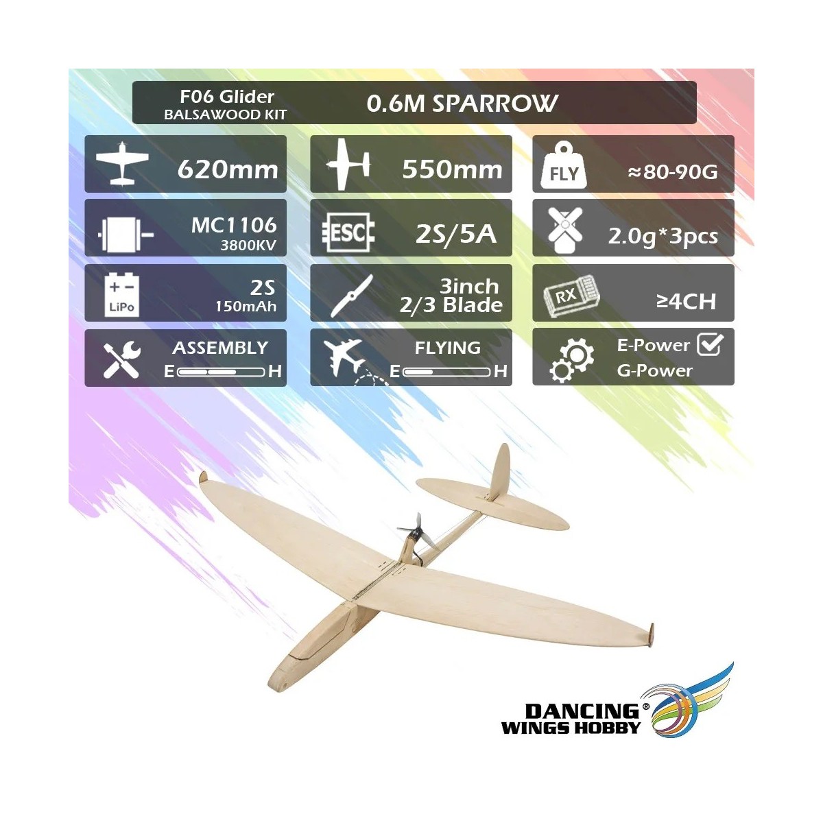 Planeur Sparrow 620mm kit balsa DW Hobby DW Hobby - Dancing Wings Hobby F0604 - 13