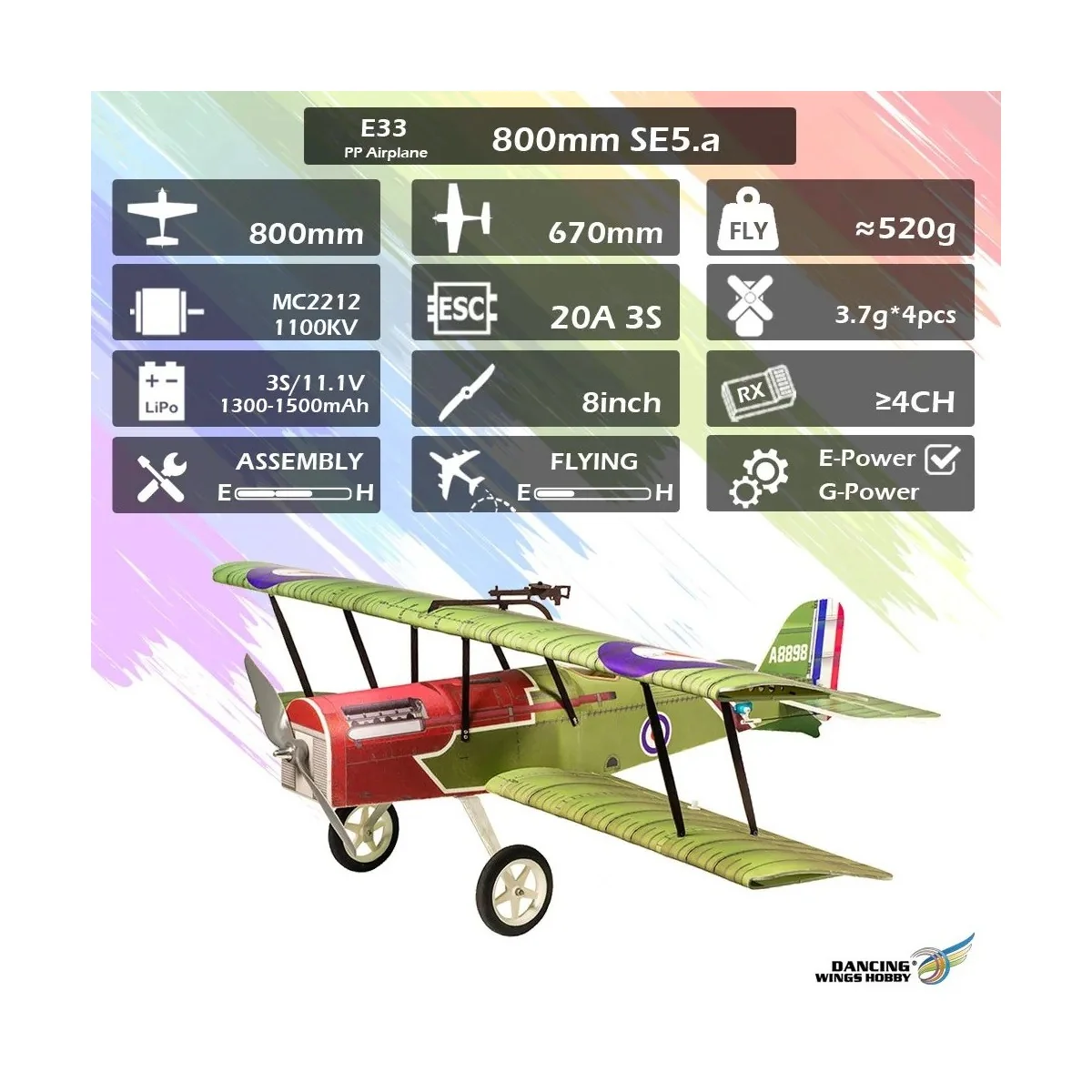 S.E 5.a 800mm E33 EPP Kit PNP DW Hobby DW Hobby - Dancing Wings Hobby E3304 - 15 S.E 5.a 800mm E33 EPP Kit PNP DW Hobby DW Hobby - Dancing Wings Hobby E3304 - 15
