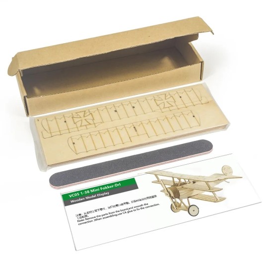 VC05-Mini Fokker Dr1 1/38 découpe laser bois, modèle statique DW Hobby