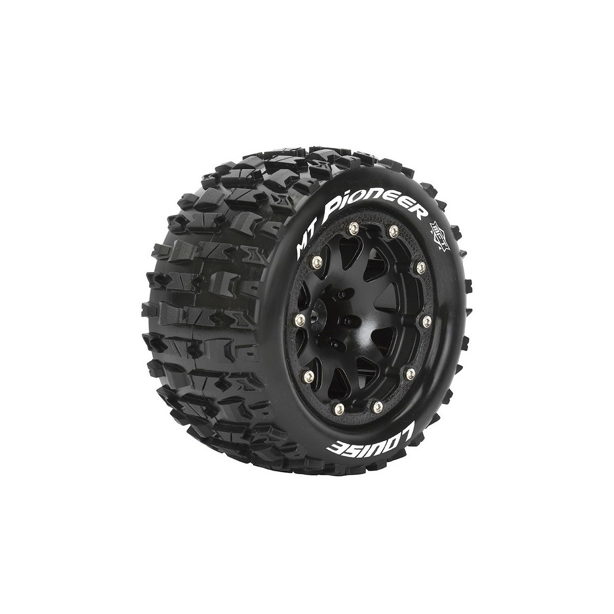Pneus MT-Pioneer + Jantes Noir Monster 1/10 (x2) Louise RC Louise RC L-T3308SB - 1