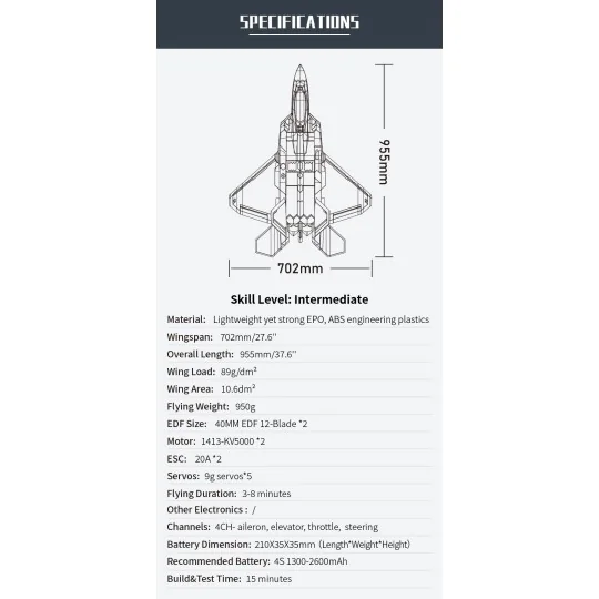 XF117P-Jet EDF F-22 Raptor Bi-Turbine 40mm env. 702mm PNP XFly - XF117P