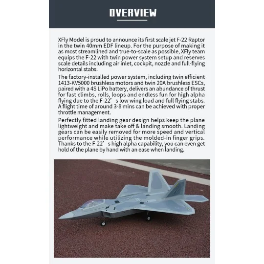 XF117P-Jet EDF F-22 Raptor Bi-Turbine 40mm env. 702mm PNP XFly