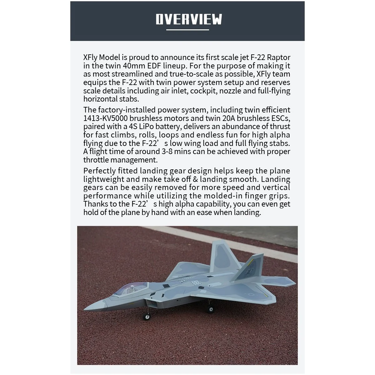Jet EDF F-22 Raptor Bi-Turbine 40mm env. 702mm PNP XFly XF117P - 2