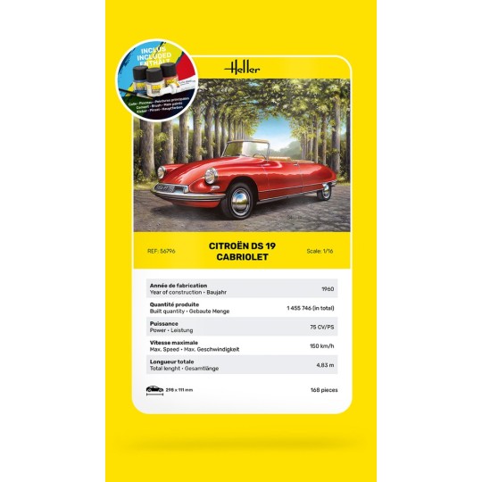 HEL-56796-Citroën DS 19 Cabriolet 1/16 Heller + colle et peintures