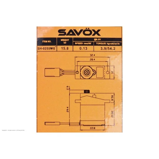 SH-0255MG+-Servo micro SH-0255MG+ 16g, 3.9kg.cm, 0.13s/60° Savox