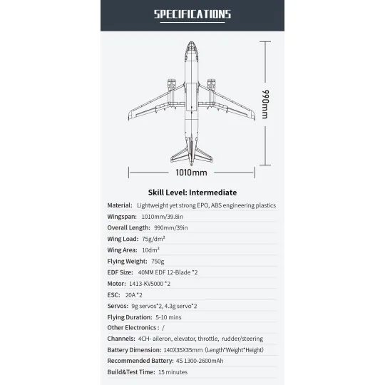 XF118PR-Twinliner Jet EDF Bi-Turbine 40mm approx. 1010mm PNP XFly